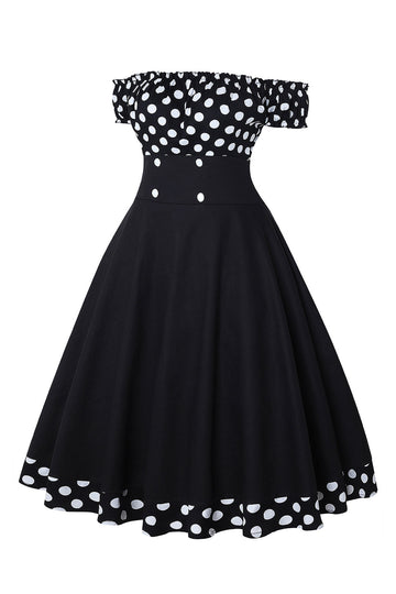 Fuera del Hombro Lunares 1950s Vestido